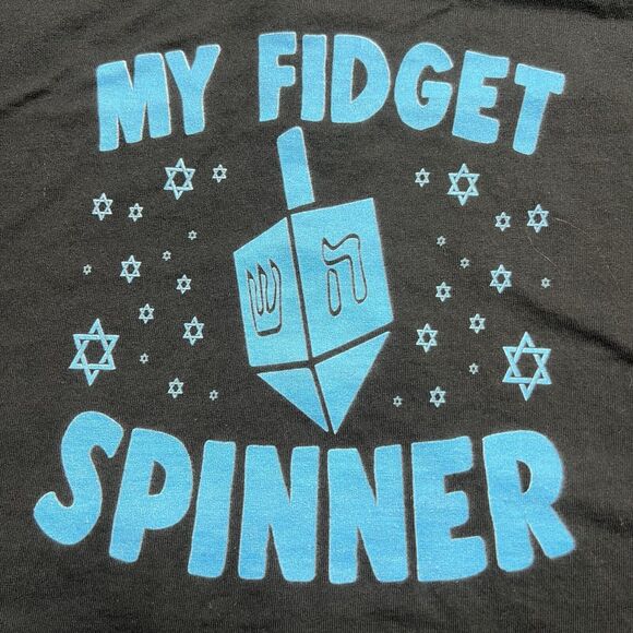 Hannukah Dreidel "My Fidget Spinner" T Shirt Men's Large Black Tagless Hanes - Picture 2 of 6